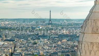 巴黎时代的全景，法国。 从蒙马特圣心教堂的圣心教堂俯视。